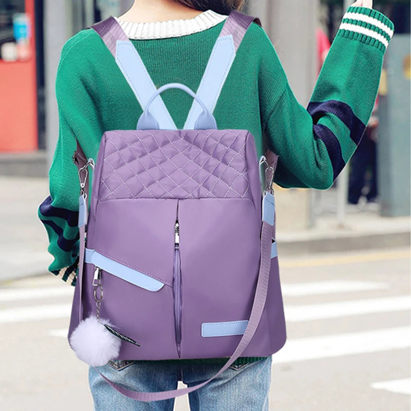 Mochila feminina de grande capacidade, bolsa de ombro à prova de roubo, elegante, feminina, viagem, Oxford, mochila de segurança preta