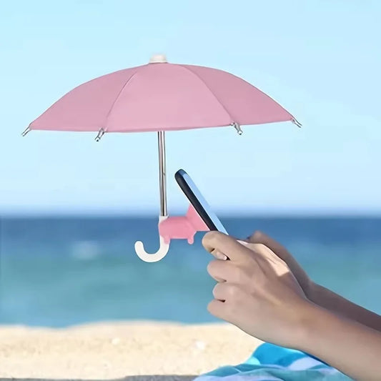 Guarda-chuva pequeno e mini guarda-chuva multicolorido para celular com ventosa, suporte para celular, capa para área externa, suporte para proteção solar
