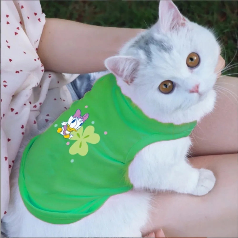 Camiseta estampada para animais de estimação, feita de material de fibra para lazer interno e externo, entretenimento, proteção solar, roupas para cães e gatos
