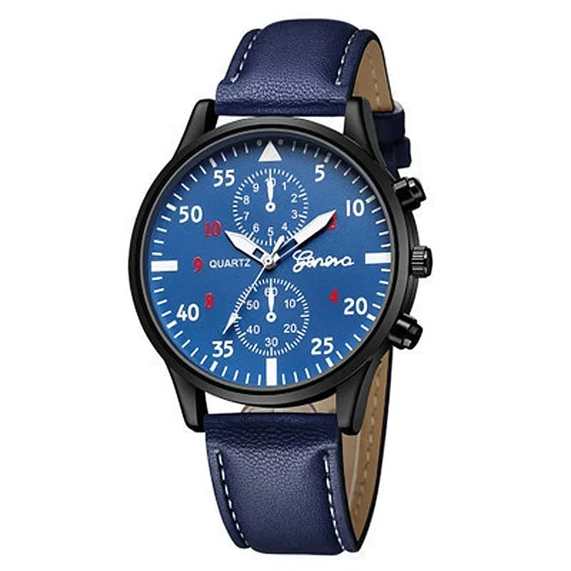Conjunto de relógios esportivos masculinos 4/2/1 peças, relógio de pulso de quartzo luxuoso com pulseira de couro marrom, relógio casual masculino (sem caixa)