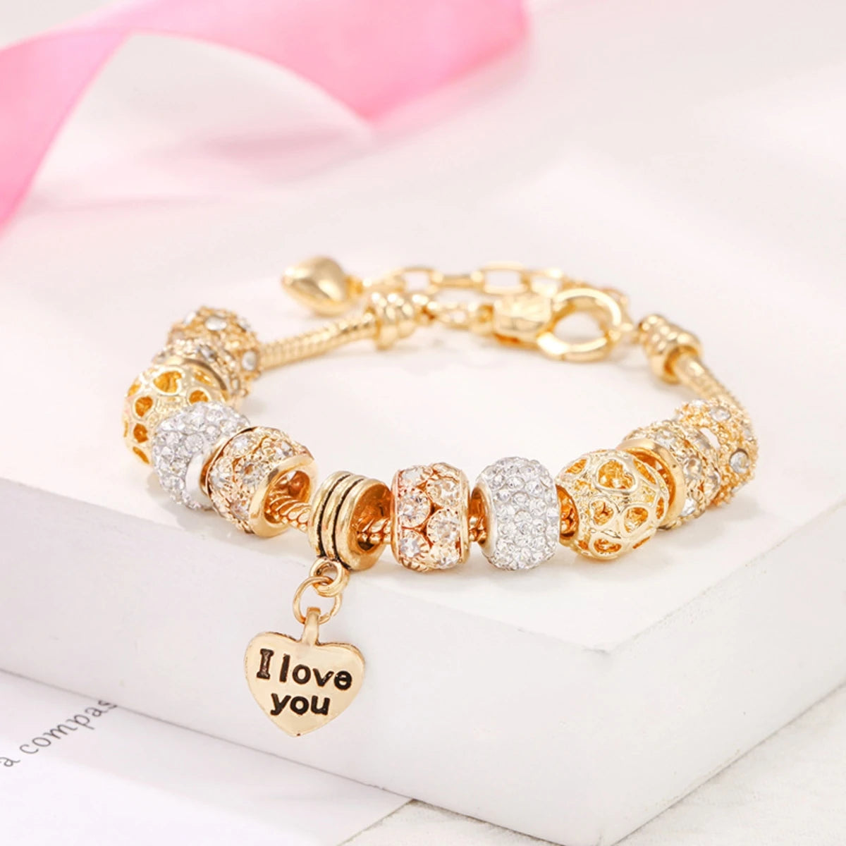 1 Pulseira feminina multi-elementos com contas de amor, pulseira de família, acessórios para festa de uso diário