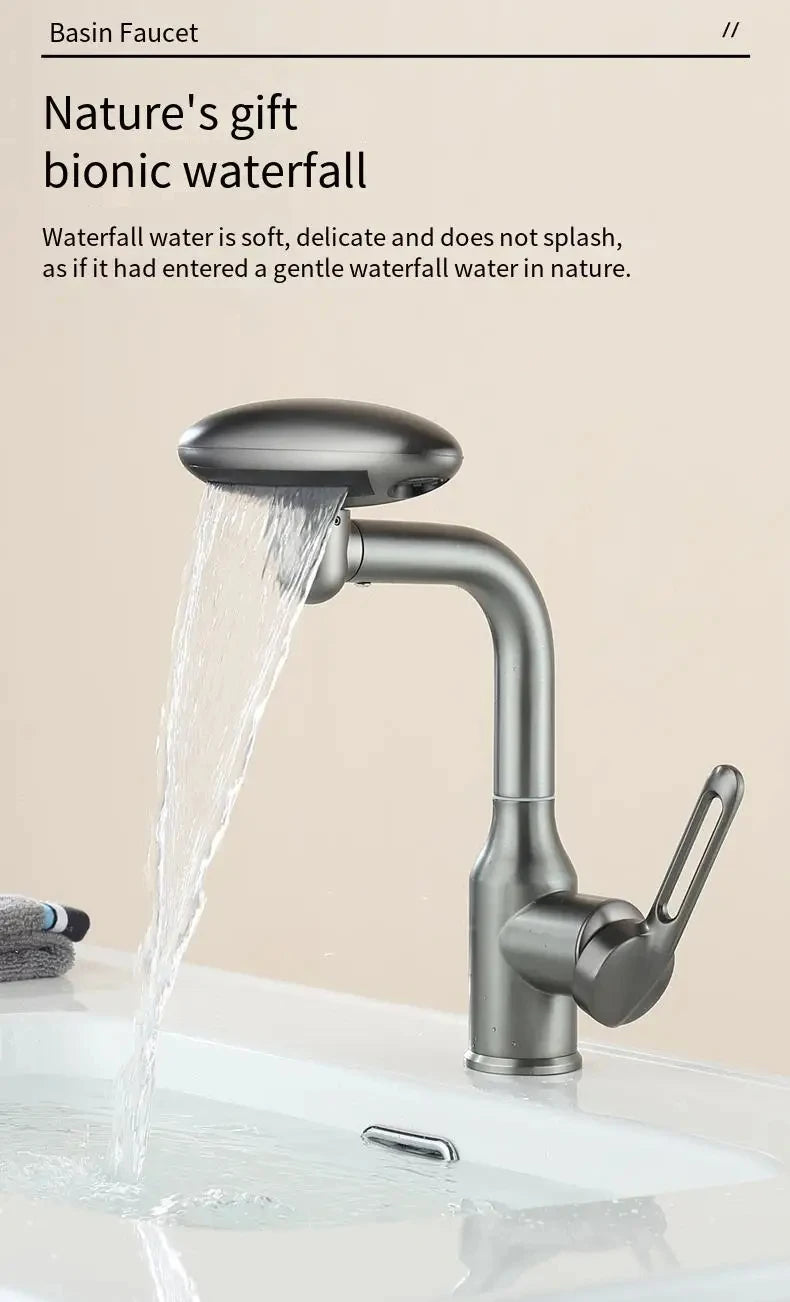 Torneira multifuncional para cascata, 4 modos de saída de água, torneira de água quente, rotação 360°, água quente e fria, névoa