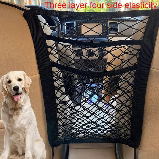 Barreira para carro para animais de estimação, barreira para cachorro, com bolsa de armazenamento de malha de segurança automática, protetor de segurança para banco traseiro, rede de malha