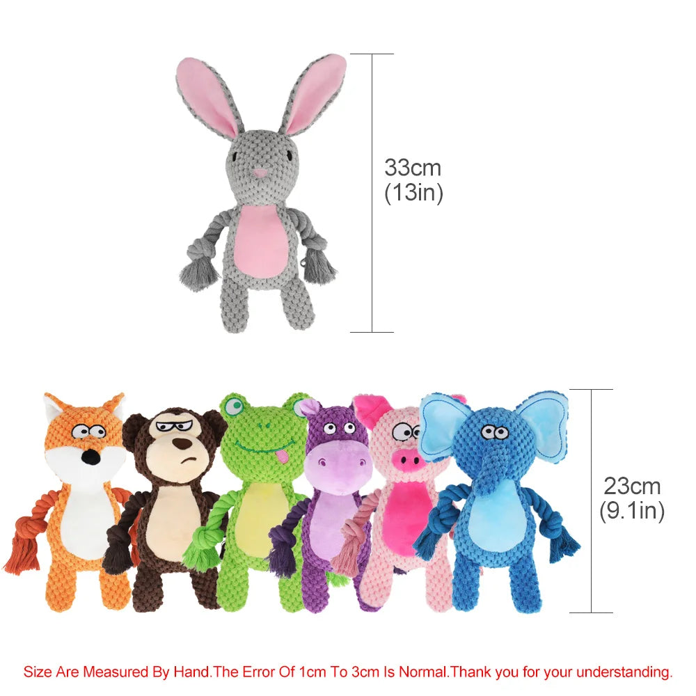 Brinquedo de corda para cachorro de pelúcia fofo, filhote de cachorro de pelúcia fofo, brinquedo de mastigar com nó de guincho, coelho de desenho animado, macaco