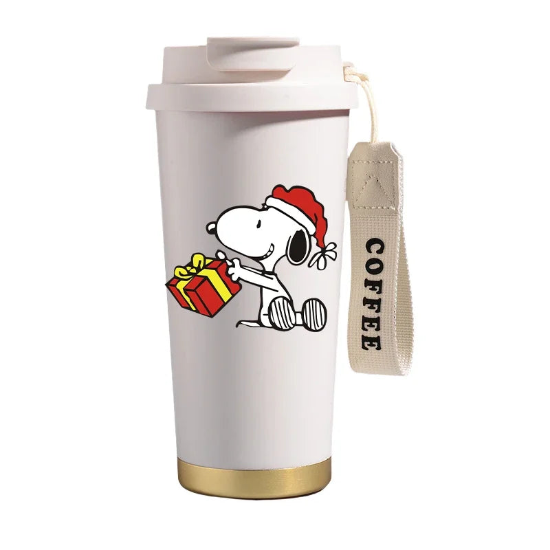 Garrafa térmica de aço inoxidável Snoopys 500ml, anime Kawaii, portátil, viagem, ar livre, carro, chá, café, caneca térmica fria