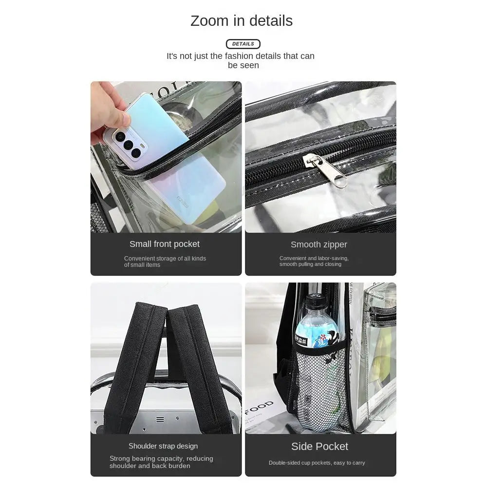 Mochila transparente de PVC para esportes ao ar livre, fitness, casual, viagem, visível, grande capacidade, à prova d'água, bolsa de ombro