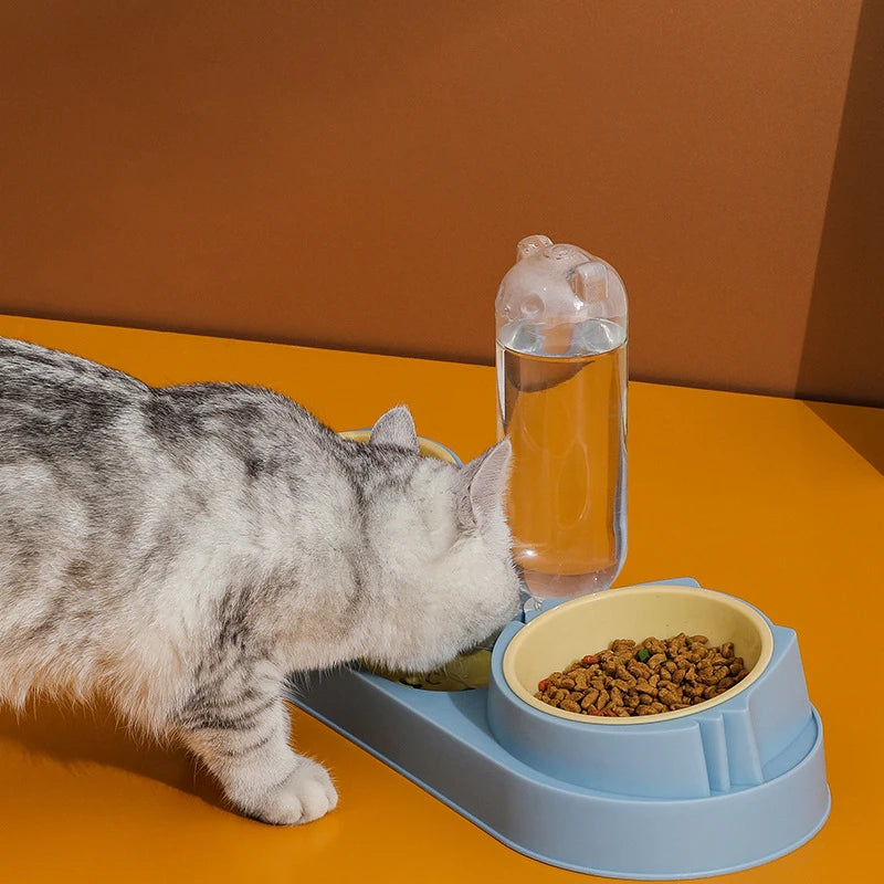 Tigela para gatos, alimentador automático, tigela para comida de cachorro com bebedouro, tigela dupla com suporte elevado, tigelas para gatos