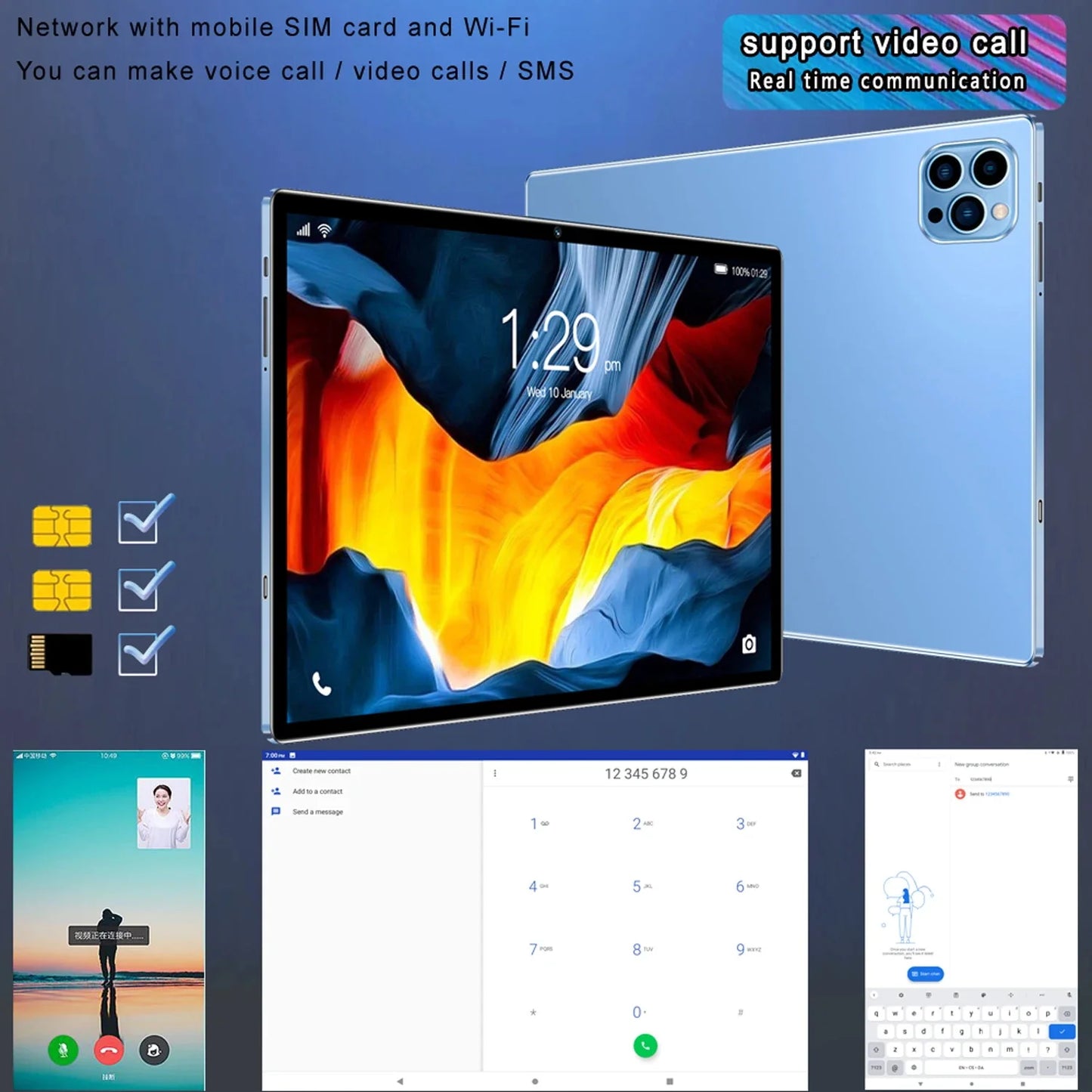 Tablet de 10,1 polegadas mais vendido em 2024 com 4 GB de RAM, 64 GB de ROM, sistema Android 11, reprodutor de músicas, versão global, tablet de 5000 mAh