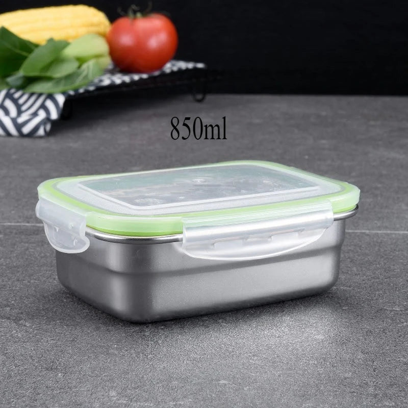 Recipiente para armazenamento de alimentos em aço inoxidável 304, grau alimentício, conjunto de 1/3, lancheira, tampa de silicone à prova de vazamentos, lavável na máquina de lavar louças, caixa Bento