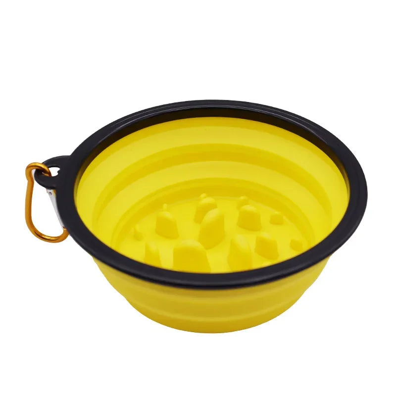 Tigela dobrável de silicone para animais de estimação, tigela de comida lenta para cães, tigela portátil para cães ao ar livre, utensílios de mesa, tigelas de arroz para cães e garrafa de água para cães