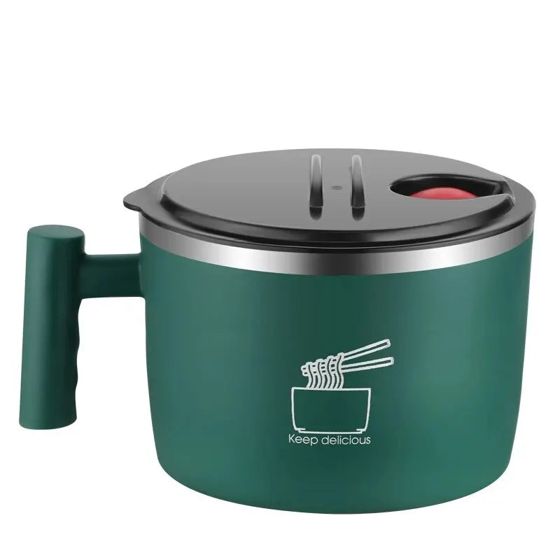Tigela de aço inoxidável com tampa para macarrão instantâneo, tigela de drenagem selada e portátil para utensílios de cozinha, parceiro de macarrão instantâneo