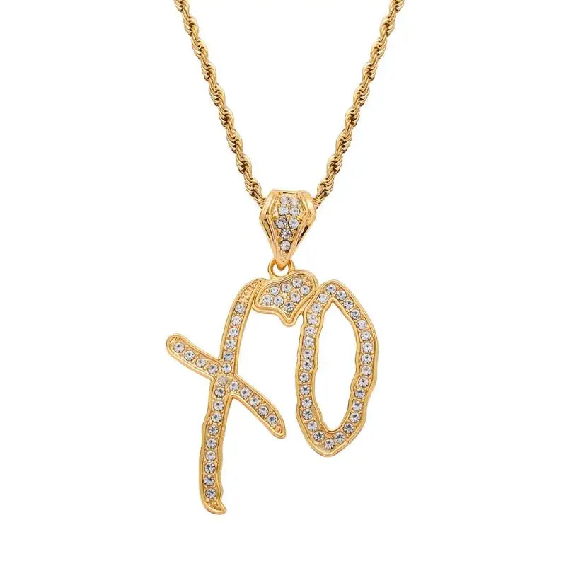 Pingente de alfabeto XO com zircônia incrustada em metal, tendência, personalidade, masculino, feminino, glamour de rua, moda hip hop, colar, joias, presentes