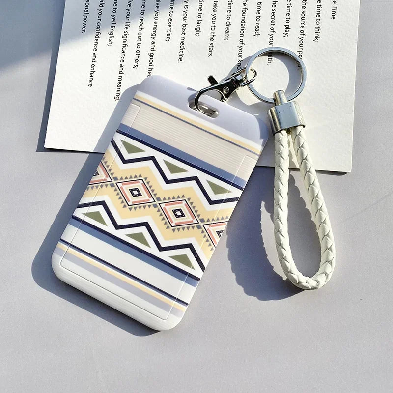 Capa para cartão de identidade estudantil com alça de pescoço, bolsa geométrica feminina masculina, crachá de trabalho, ônibus, porta-cartão de crédito, bolsas com cordão