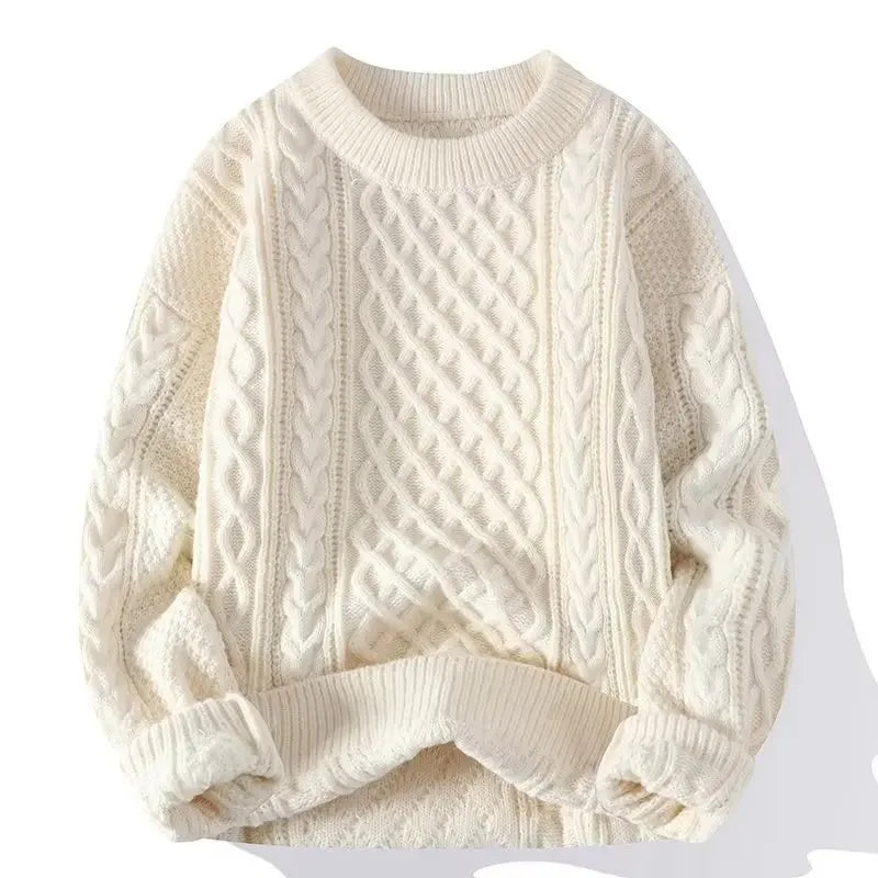 Suéter de malha da moda para homens, casual, gola redonda, quente, solto, pulôver, aconchegante, macio, flexível, moda outono inverno