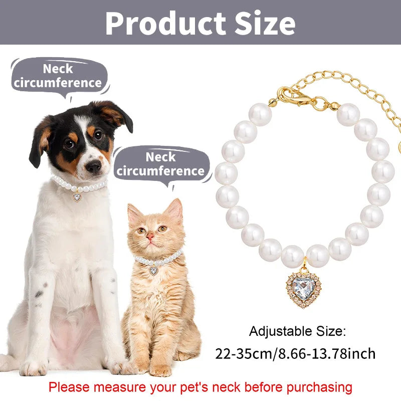 Pet Pearl Adjustable Collar Cat Jewelry Pendant Princess Gem Necklace Dog Sweet Decorations Puppy Rhinestone Collar Accesorios