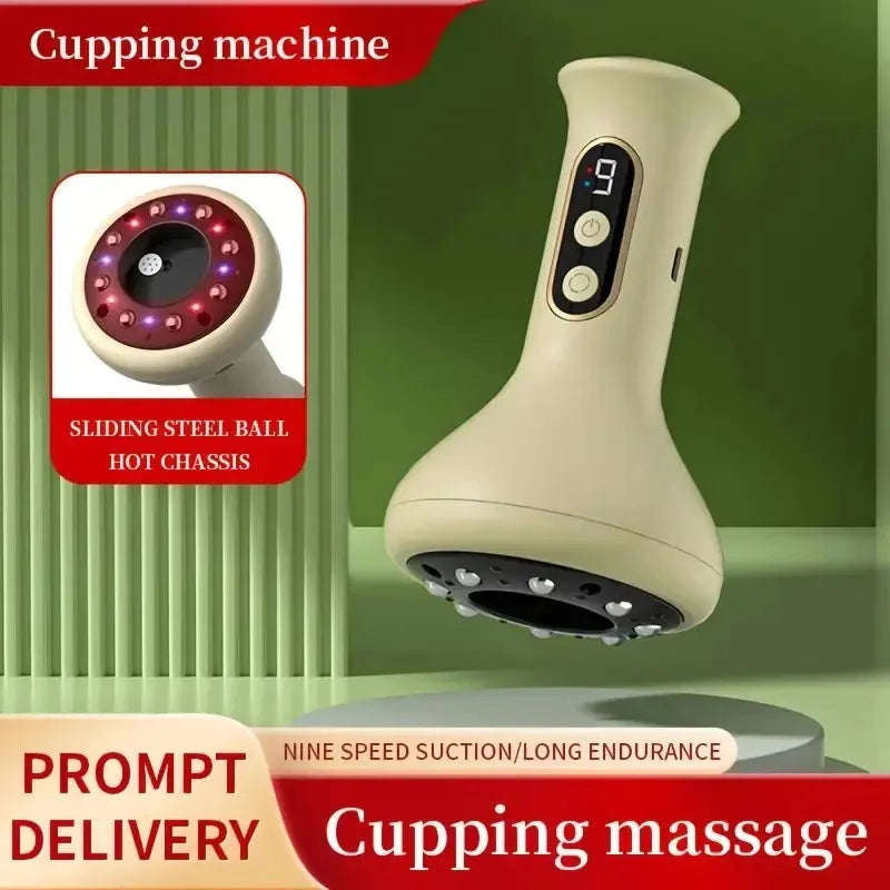 Massageador abdominal recarregável USB para compressa quente e intensidade ajustável de ventosas Guasha, massagem portátil para braços e pernas