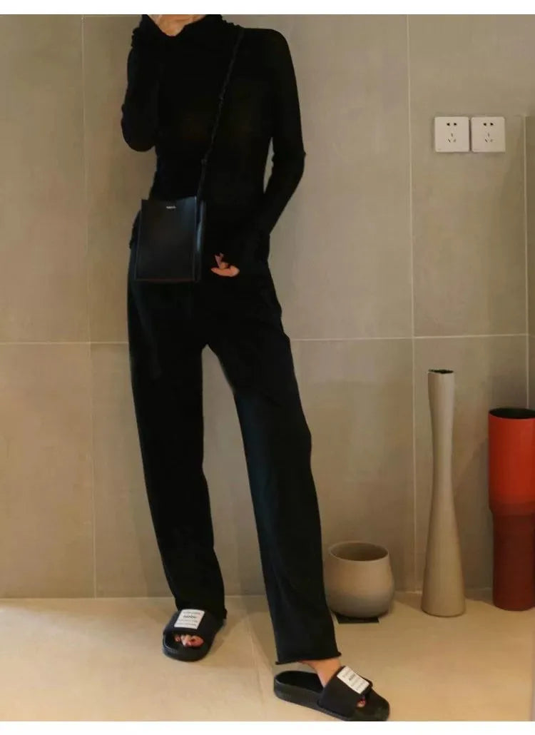 Novo suéter de caxemira feminino outono/inverno 2023, gola alta, suéter ultrafino de lã com pelo