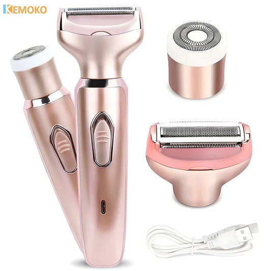 Aparador de pelos elétrico portátil 2 em 1, depilador, depilador facial feminino, área íntima, para remoção de pelos corporais, barbeador sexual, biquíni, púbico, rosa