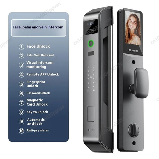 Fechadura de porta inteligente com reconhecimento facial 3D, anti-arrombamento e anti-arrombamento, totalmente automática, trava de impressão digital com senha, interfone, fechadura de porta inteligente