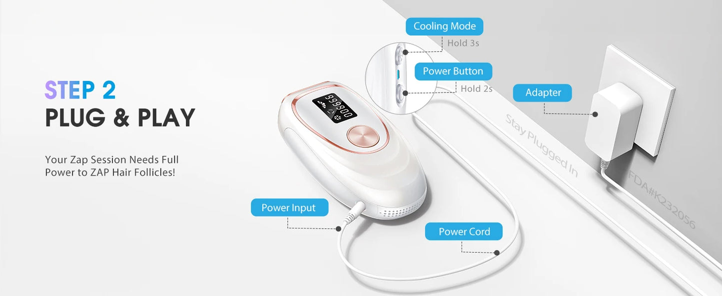 Laser depilatório IPL 600nm-1200nm com 999900 flashes, 5 níveis, modos automático e manual, tratamento facial e corporal para homens e mulheres