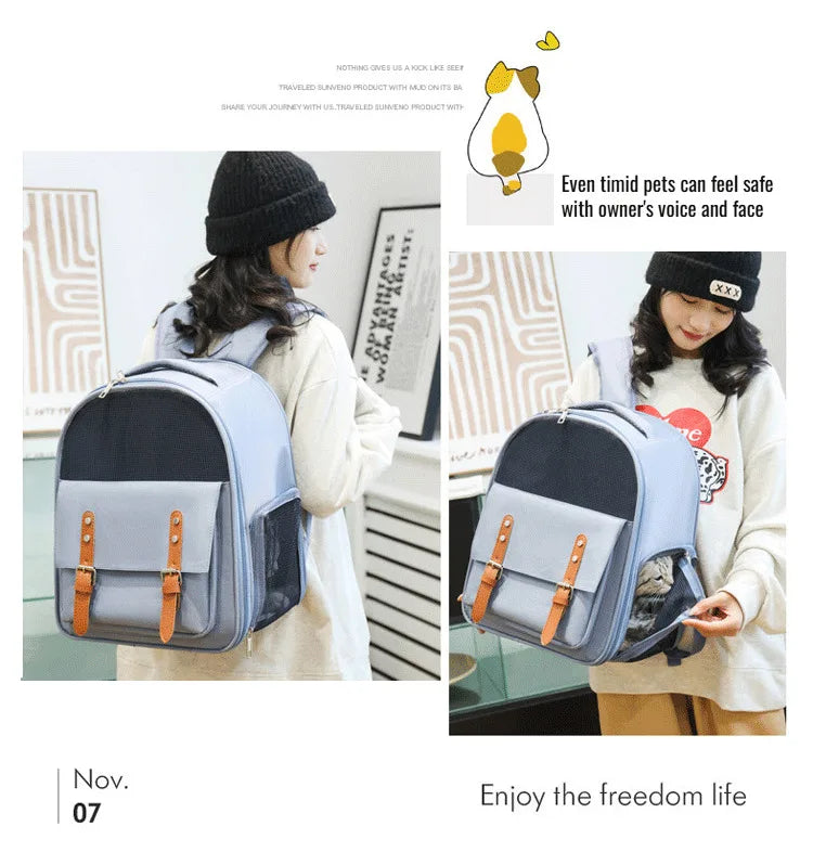 Mochila para gatos de grande capacidade para atividades ao ar livre - Mochila portátil de ombro para animais de estimação, respirável, confortável para viagens/caminhadas, fácil de transportar