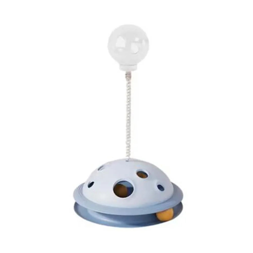 Bola de comida de plástico para gatos, brinquedo interativo com haste de mola, bola de brinquedo giratória destacável para gatos