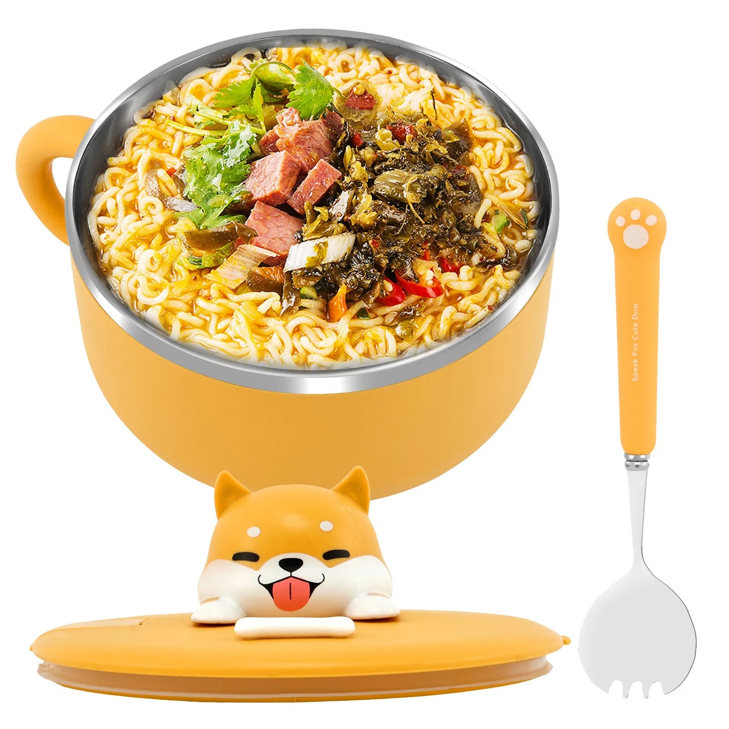 Tigela de macarrão instantâneo de aço inoxidável 1200ml com tampa resistente ao calor para macarrão instantâneo, utensílios de cozinha e utensílios de cozinha