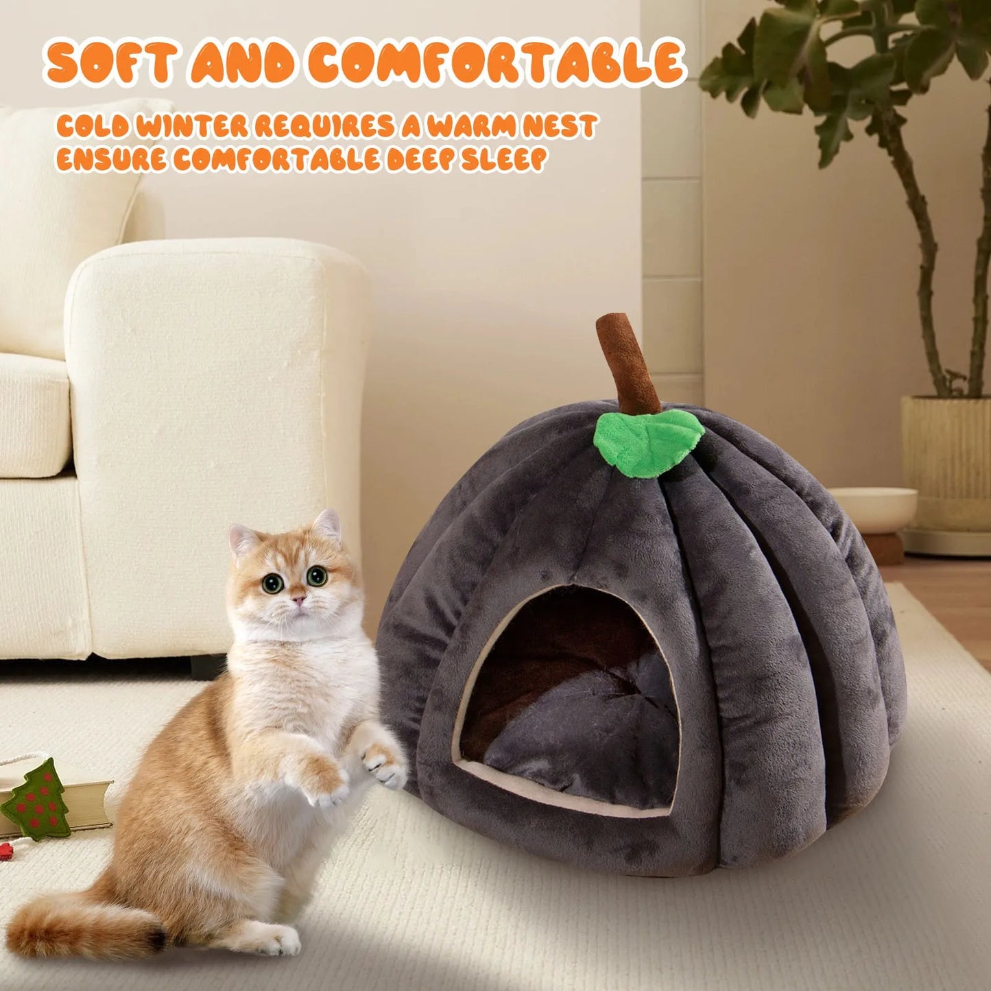Casa de Abóbora Criativa para Animais de Estimação Outono e Inverno Cama Semi-fechada para Cães e Gatos Ninho Quente e Grosso para Cães e Gatos Suprimentos para Animais de Estimação