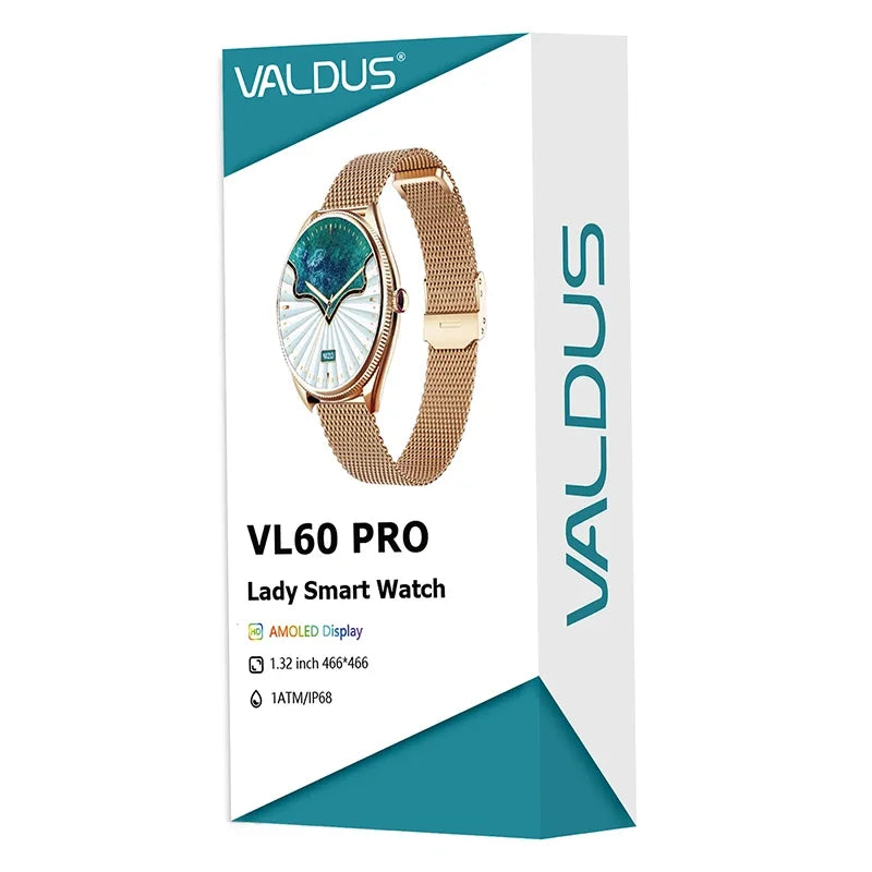 Relógio inteligente VALDUS VL60 Pro 2025, novo, feminino e masculino, tela AMOLED, com Bluetooth, para chamadas, IP68, à prova d'água, fitness e esportes, presente
