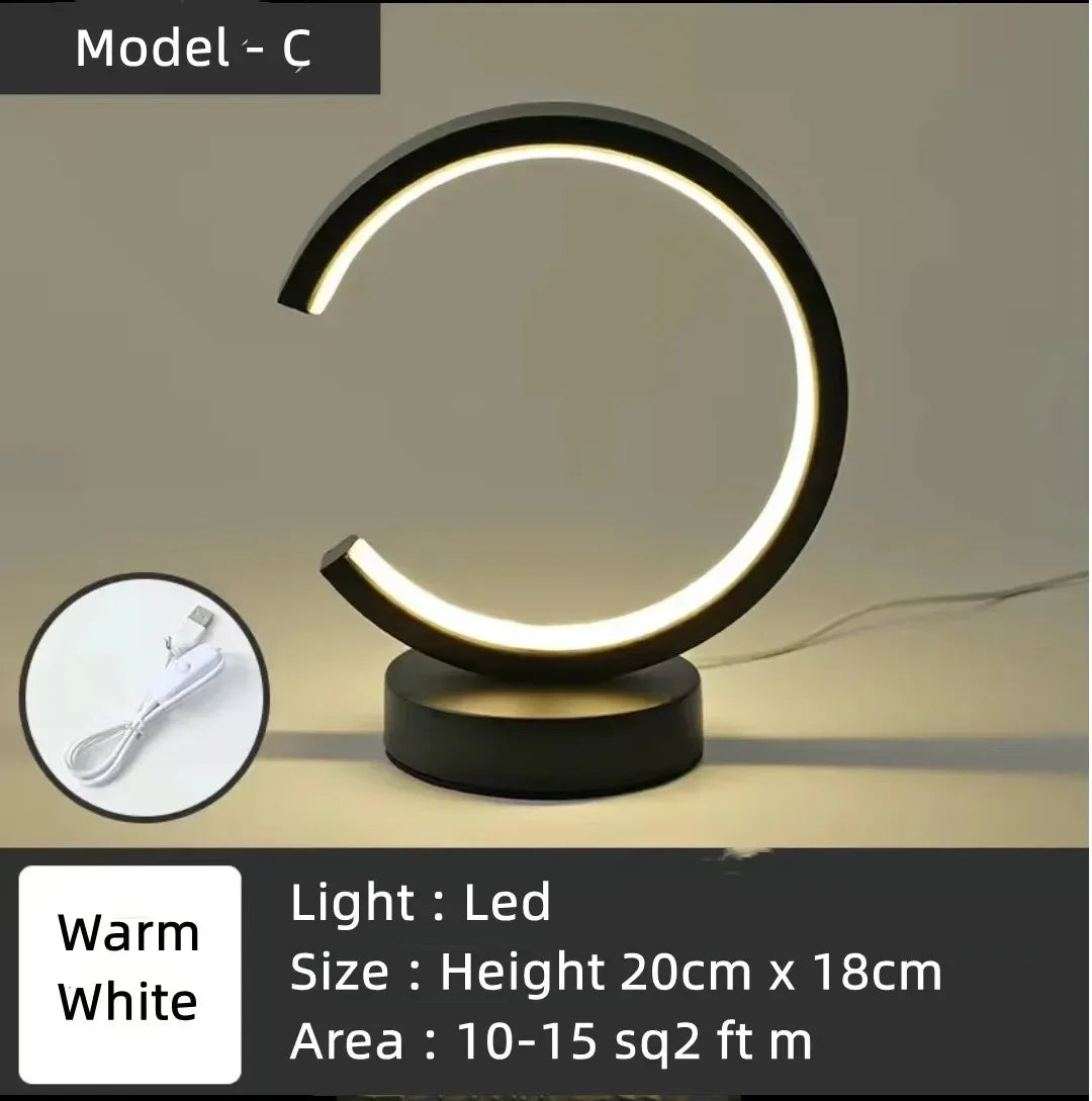Luminária de mesa circular LED de 20 cm, simples, de cabeceira, para quarto, sala de estar, restaurante, hotel, lâmpada decorativa, luz noturna redonda regulável