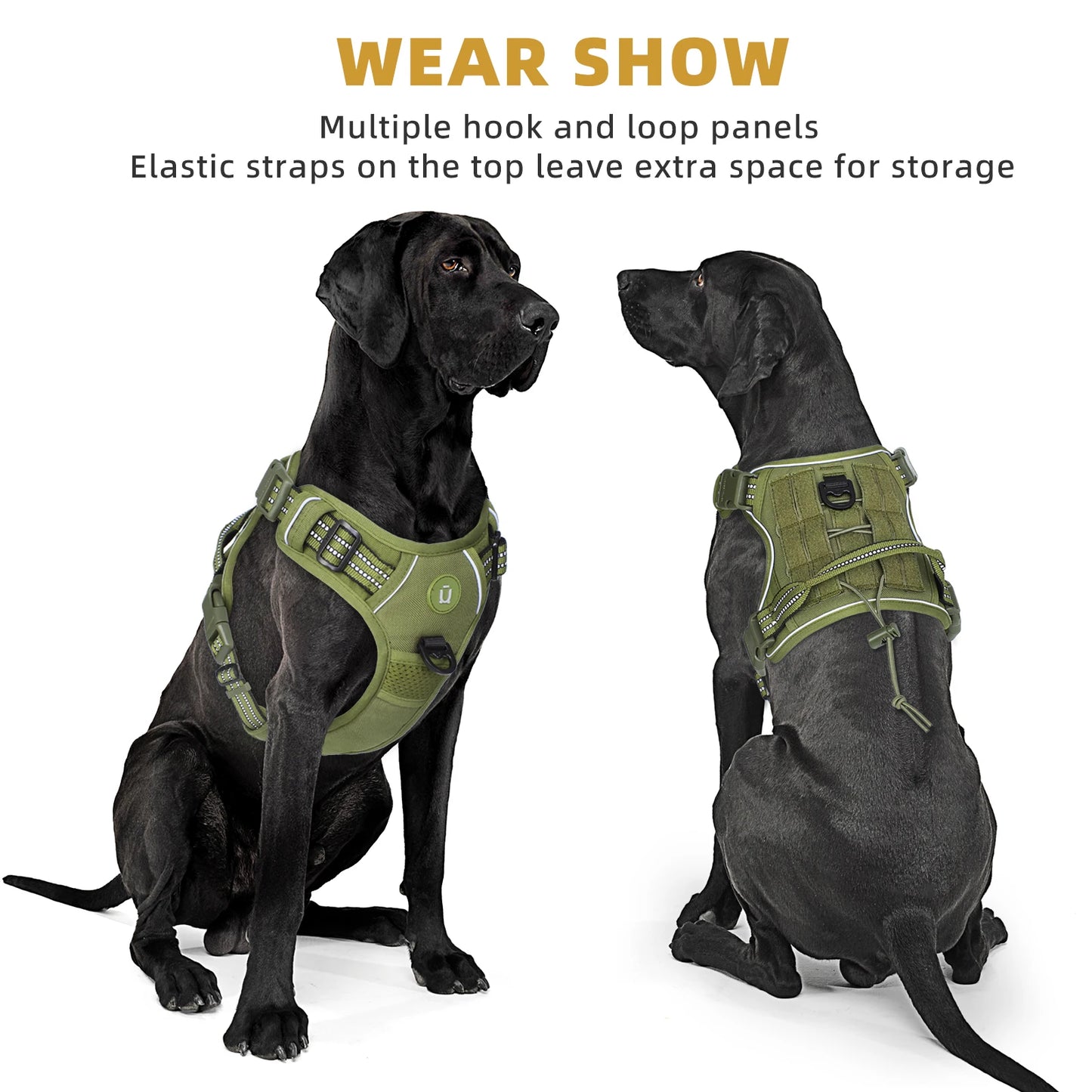 Arnês tático para cães, sem puxar, ajustável e respirável, colete MOLLE para cães de médio e grande porte, refletivo, militar