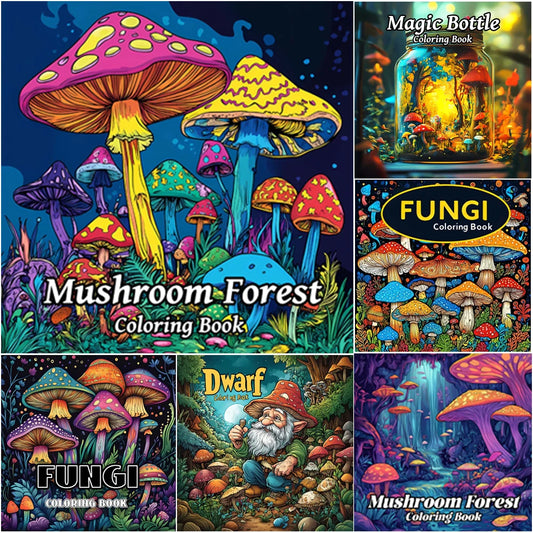 Livro de colorir de arte de 1 peça, livro de colorir com 24 páginas, presente de aniversário, alívio do estresse, matar o tempo, pintura de grafite, desenho de cogumelos, floresta