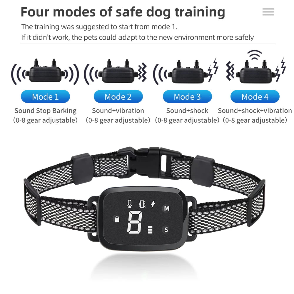 Coleira elétrica para treinamento de cães, antilatidos, à prova d'água, recarregável, controle remoto para animais de estimação, para todos os tamanhos, choque, vibração, som