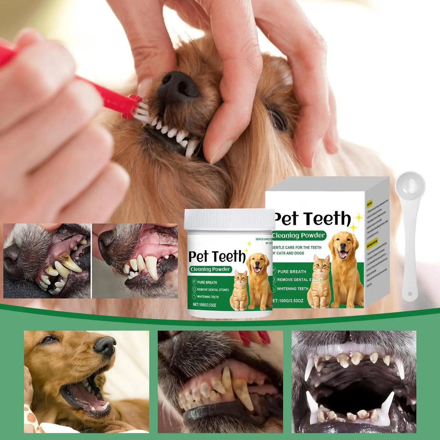 Pó para dentes de cães, removedor de mau hálito para dentes, produtos de limpeza suaves e duradouros, suprimentos para animais de estimação resistentes a odores