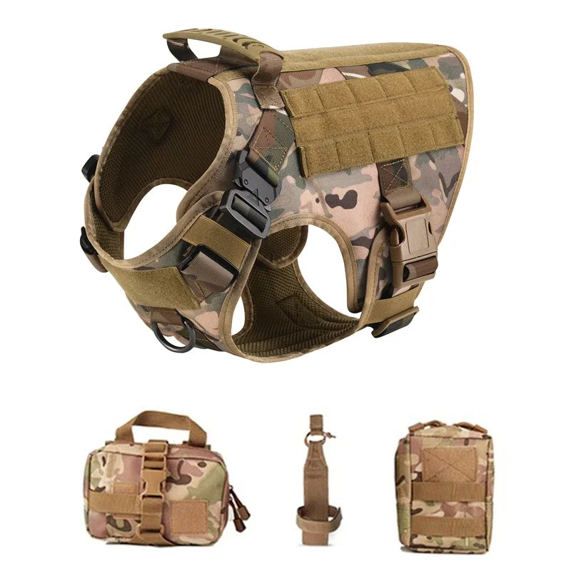 Colete militar tático para animais de estimação, pastor alemão, golden retriever, conjunto de arreios e guia para cães de todas as raças