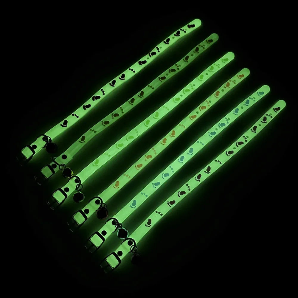 Coleira de silicone luminosa fluorescente para animais de estimação, coleira noturna antiperda para cães e gatos, filhotes e gatinhos, suprimentos para animais de estimação ao ar livre