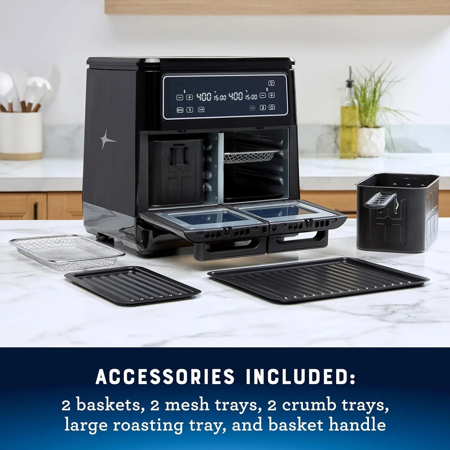 Forno Air Fryer de 11 litros, fritadeira de ar dupla com 2 zonas de cozimento, dupla com 6 funções de cozimento, grande