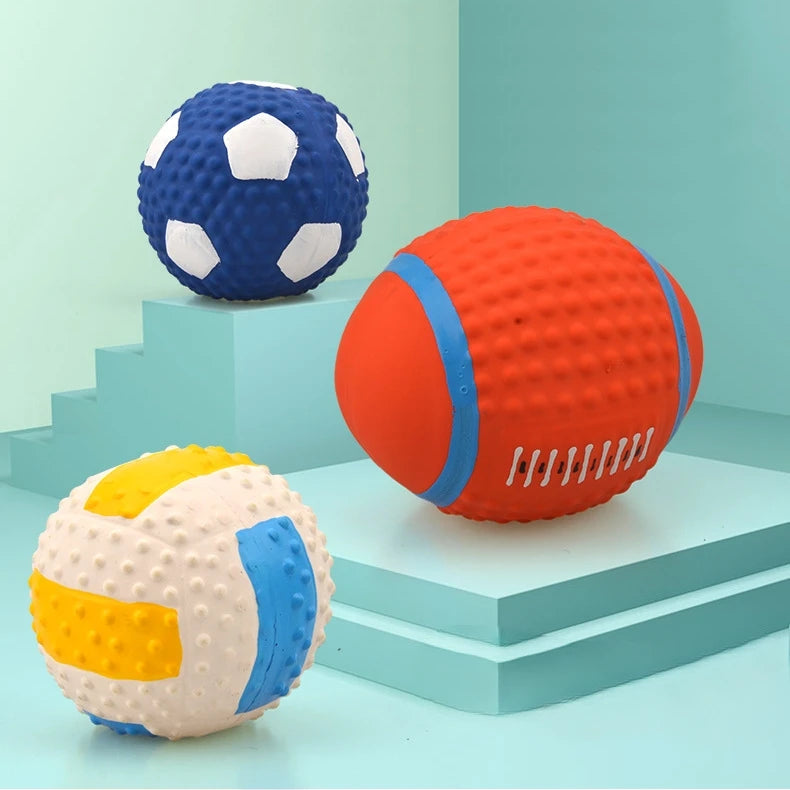 Brinquedos para cães que rangem, bolas de látex macias para cães pequenos, médios e grandes, rugby, futebol, vôlei, brinquedo para animais de estimação, bola de brinquedo interativo para mastigar