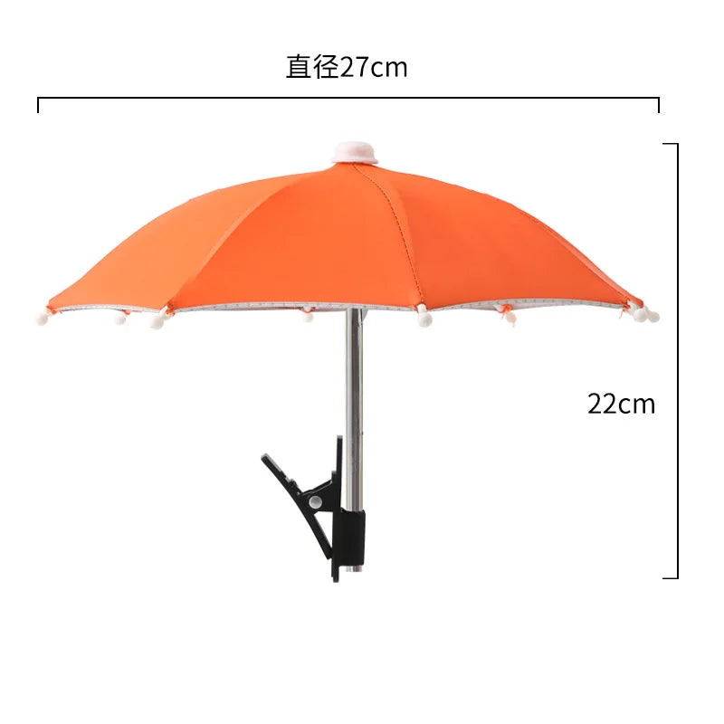 Suporte para celular de 27 cm, mini guarda-chuva criativo para ciclismo ao ar livre, protetor solar, acessório portátil para chuva ao ar livre