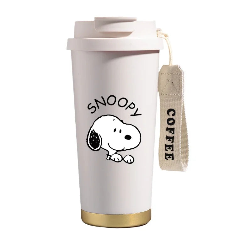 Garrafa térmica de aço inoxidável Snoopys 500ml, anime Kawaii, portátil, viagem, ar livre, carro, chá, café, caneca térmica fria