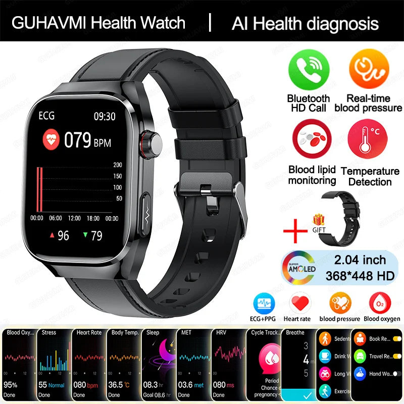 Novo relógio inteligente masculino com diagnóstico de IA e monitoramento de saúde, pressão arterial, ECG, ácido úrico, lipídios, BT Call, relógios inteligentes para HUAWEI