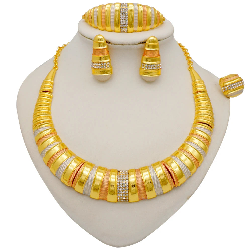 Conjuntos de joias finas 2023 para mulheres, presentes de casamento, colar, pulseira, brincos, anel, joias com contas africanas