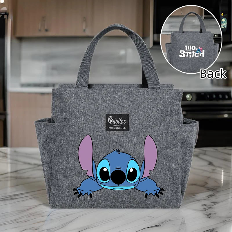 Bolsa de almoço térmica Stitch - Tecido Oxford impermeável, papel alumínio, bolsa quadrada portátil e reutilizável para trabalho, escola, piquenique