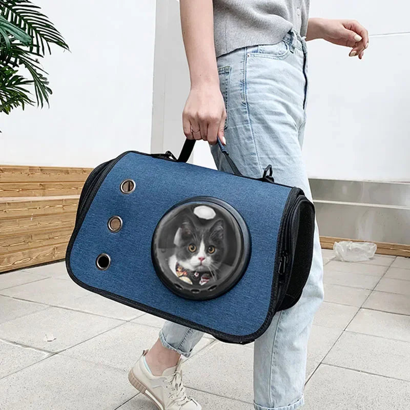 Bolsa de viagem portátil para animais de estimação, transparente, dobrável, respirável, mochila para gatos, leve, portátil, para transporte de animais de estimação, essencial para viagem
