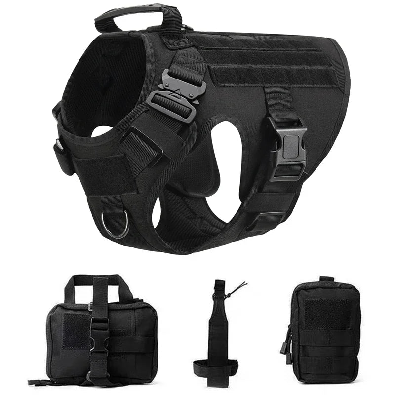 Colete militar tático para animais de estimação, pastor alemão, golden retriever, conjunto de arreios e guia para cães de todas as raças