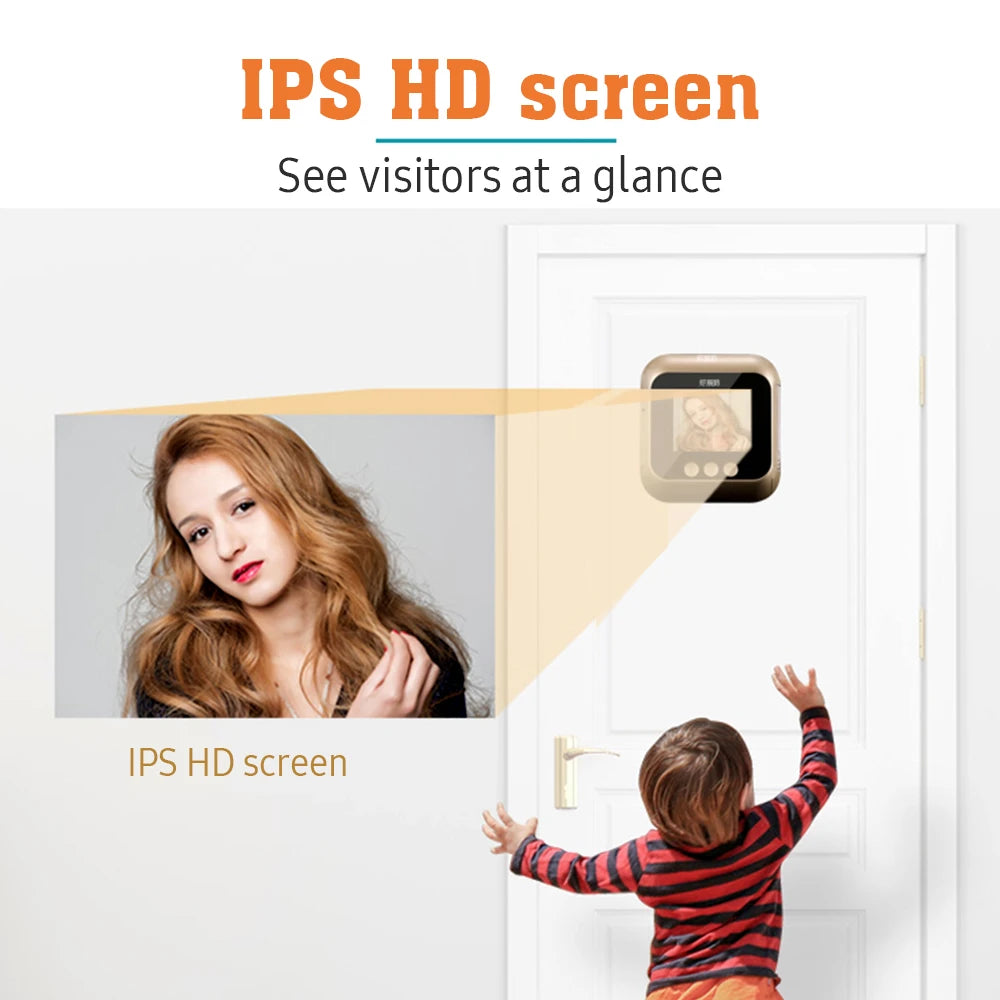 Campainha com câmera de porta WiFi e monitor sem fio, visão ao vivo, visão noturna, fotografia, monitoramento digital de porta (sem bateria)