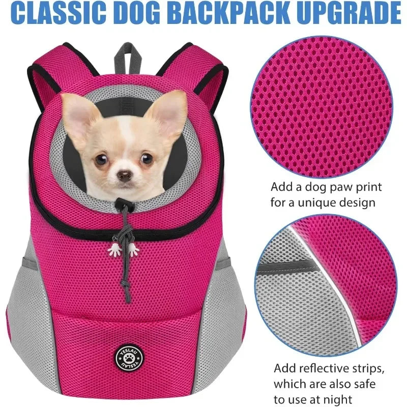 Nova mochila de viagem portátil com dois ombros, bolsa para transporte de cães de estimação, bolsa frontal de malha