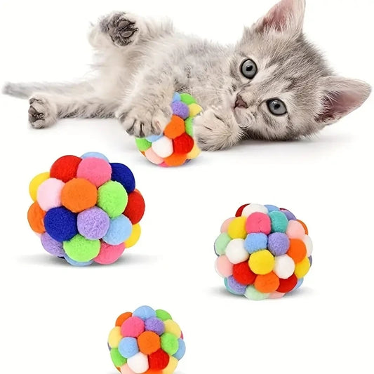 1/3 peças brinquedos para gatos bola de pelúcia para gatos brinquedo para animais de estimação bola elástica de sino bola auto-oi bola brincando bola de lã colorida para gatos