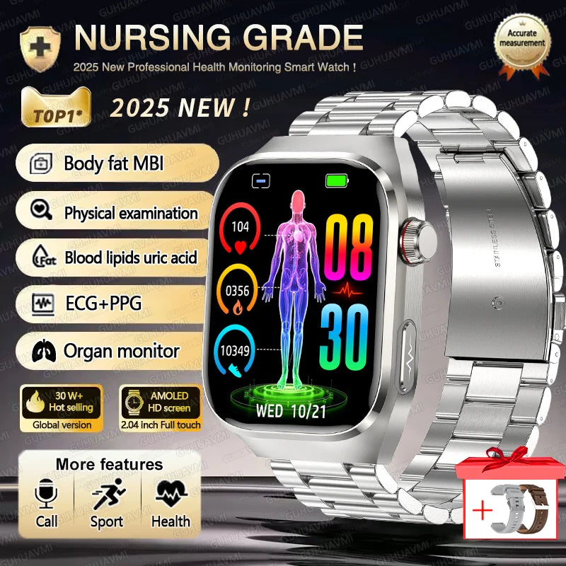Novo 2025 para Huawei Três altas pressão arterial Smartwatch ECG Ácido Úrico Frequência Cardíaca Relógio Análise Corporal Monitoramento de Saúde Relógios