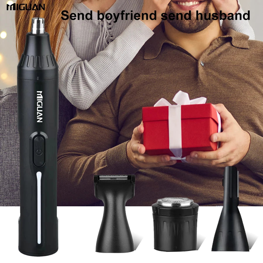 Kit de cuidados pessoais profissional 4 em 1, aparador de pelos do nariz e das orelhas recarregável por USB, barbeador para barba e sobrancelhas, utensílios de cuidados pessoais masculinos